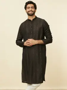 Manyavar Striped Sequined Regular Straight Kurta with Pyjamas