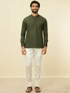 Manyavar Geometric Printed Mandarin Collar Long Sleeves Straight Kurta