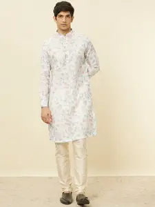 Manyavar Floral Printed Mandarin Collar Long Sleeves Chikankari Straight Kurta
