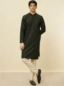 Manyavar Geometric Woven Design Flared Sleeves Thread Work Cotton Straight Kurta