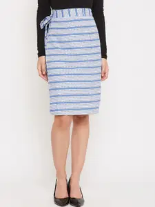 Ruhaans Striped Cotton Wrap Around Knee Length Skirts