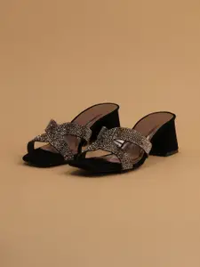 ERIDANI Embellished Open Toe Block Heels