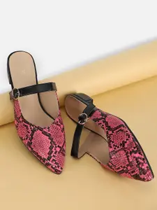 Allen Solly Woman Pointed Toe Printed Mules Flats With Buckles