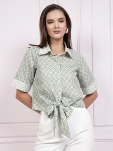 Athena Immutable Geometric Printed Cotton Shirt Style Top With Waist Tie-Ups detail