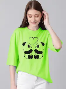 Kotty Graphic Printed Round Neck Drop-Shoulder Sleeves Oversized T-shirt