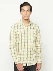 Crimsoune Club Classic Slim Fit Spread Collar Checked Cotton Casual Shirt