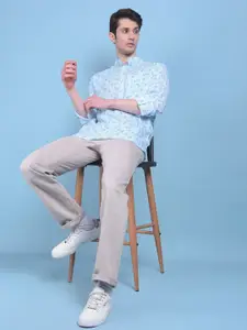 Crimsoune Club Classic Slim Fit Floral Printed Mandarin Collar Casual Shirt