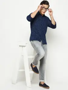 Crimsoune Club Classic Slim Fit Spread Collar Floral Printed Cotton Casual Shirt