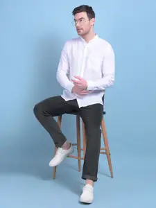 Crimsoune Club Classic Slim Fit Mandarin Collar Cotton Curved Casual Shirt