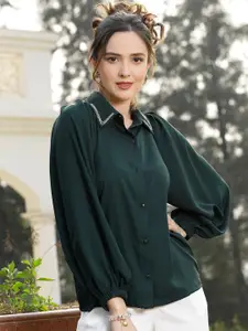 plusS Spread Collar Puff Sleeves Party Shirt