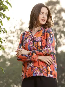 plusS Abstract Printed Cuban Collar Casual Shirt