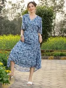 plusS Abstract Printed Fit and Flare Maxi Dress