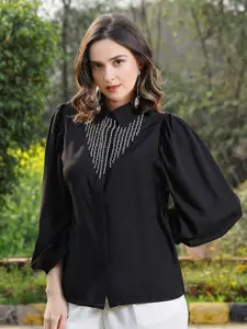plusS Spread Collar Puff Sleeves Party Shirt