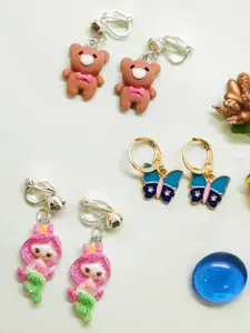 FEMMIBELLA Set Of 3 Silver-Plated Quirky Drop Earrings