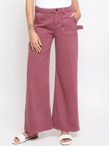 TALES & STORIES Women Wide Leg Mid-Rise Coloured Shade Clean Look Cotton Stretchable Jeans