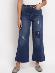 TALES & STORIES Women Wide Leg Mildly Distressed Light Fade Stretchable Jeans