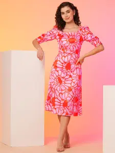 Globus Floral Print Satin A-Line Midi Dress