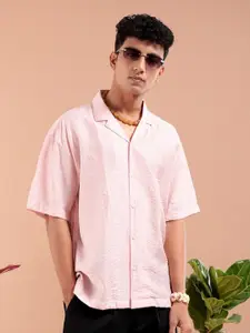 The Indian Garage Co Oversized Textured Cuban Collar Drop-Shoulder Sleeves Casual Shirt