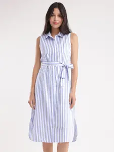 FableStreet Striped Formal Shirt Midi Dress