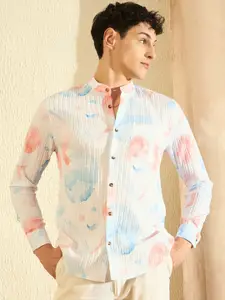 DENNISON Smart Abstract Printed Mandarin Collar Casual Shirt