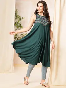 Globus Embroidered Yoke Sleeveless Fusion A-Line Kurta
