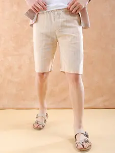 The Indian Garage Co Men Beige Striped Relaxed Fit  Shorts