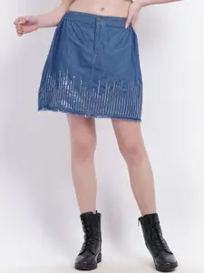 SUMAVI-FASHION Sequined Denim Mini Skirt