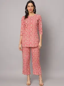 Fusion Threads Floral Printed Top With Trouser Set