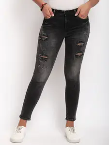 TALES & STORIES Women Skinny Fit Mildly Distressed Heavy Fade Stretchable Jeans