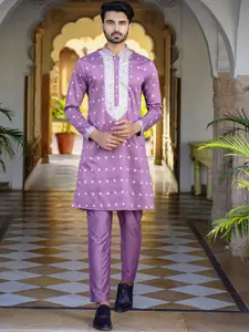 Be Desi Men Floral Embroidered Regular Thread Work Kurta with Pyjamas