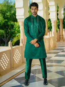 Be Desi Embroidered Regular Sequinned Kurta with Pyjamas