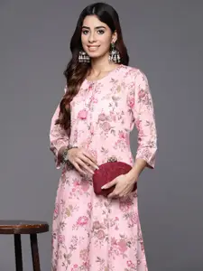 Varanga Floral Printed Printed Tie-Up Neck Pure Cotton Kurta