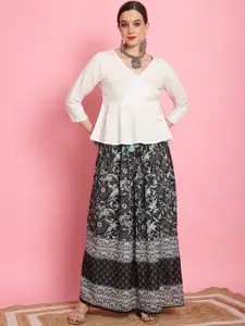 Prakrti Printed Pure Cotton V-Neck Top & Mid -Rise Skirt Co-Ords
