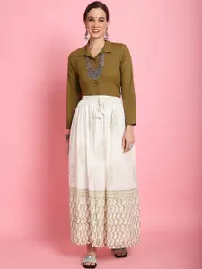Prakrti Printed Collar Neck Shirt & Mid-Rise Skirt Co-Ords