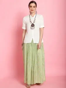 Prakrti Printed Mandarin Collar Shirt & Mid-Rise Skirt  Co-Ords