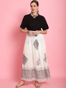 Prakrti Printed Frill Neck T-Shirt & Mid-Rise Skirt  Co-Ords