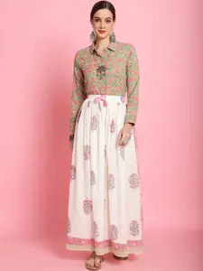Prakrti Printed Collar Neck Shirt & Mid-Rise Skirt  Co-Ords