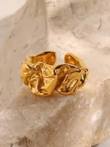 Inaya 18 KT Gold-Plated Textured Adjustable Finger Ring