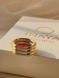 Inaya 18kt Gold Plated Stainless Steel Cubic Zirconia Finger Ring