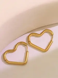 Inaya 18Kt Gold Plated Stainless  Steel Heart Shaped Hoop Earrings
