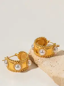 Inaya 18kt Gold-Plated Stainless Steel Contemporary Pearls Hoop Earrings