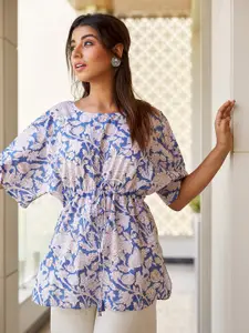 NANGALIA RUCHIRA Floral Print Pure Cotton Cinched Waist Top
