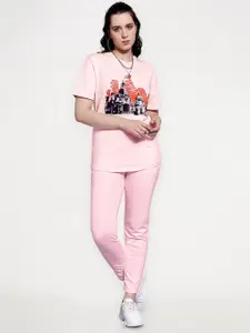 EDRIO Printed Round Neck T-Shirt & Mid-Rise Trouser Co-Ords