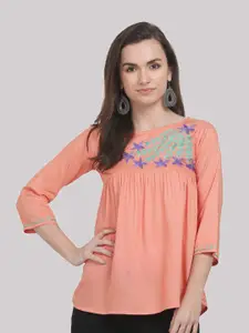 SAAKAA Floral Embroidered Pure Cotton A-Line Top