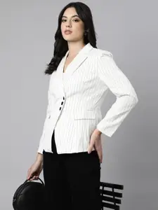 SHOWOFF Striped Notched Lapel Collar Single Breasted Slim-Fit Blazer