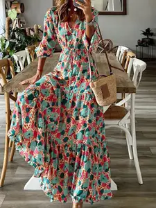 StyleCast Floral Print Bell Sleeve A-Line Midi Dress
