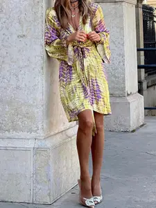 StyleCast Print Flutter Sleeve Dress