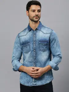 VALEN CLUB Men Slim Fit Faded Opaque Faded Casual Shirt