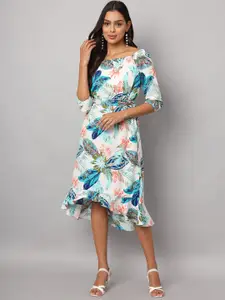 BRINNS Floral Print Slit Sleeve Fit & Flare Midi Dress