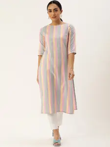 HRITIKA Striped Sequined Boat Neck Straight Kurta